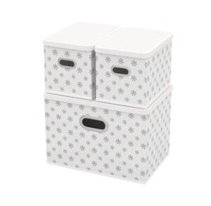 HomeLife Úložný box s víkem sada 3 ks - bílá kytičky - 5104